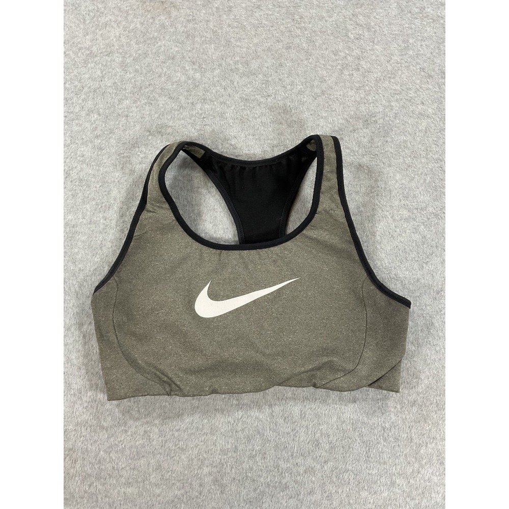 Nike Swoosh Sports Bra Heather Sage Green Black Racerback Small 2864